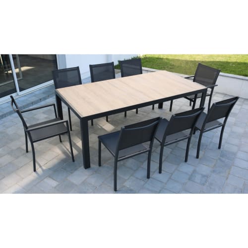 Jardin Ensemble table et chaises de jardin | Salon de jardin 8 places en aluminium et céramique marron - UV03215