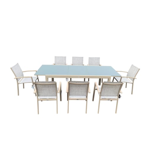 Jardin Ensemble table et chaises de jardin | Table de jardin 8 personnes en verre et aluminium champagne - XR57442