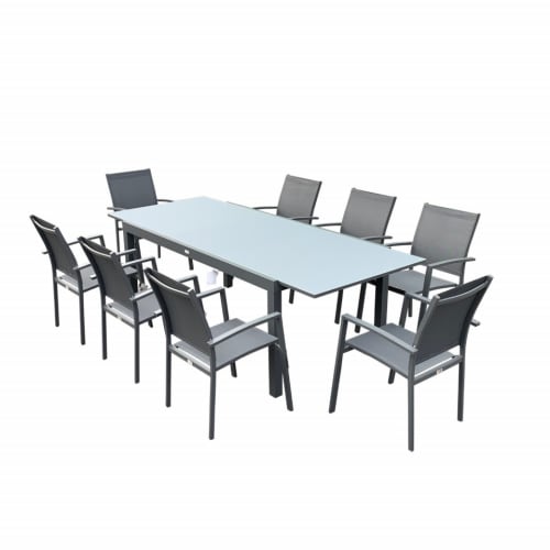 Jardin Ensemble table et chaises de jardin | Table de jardin 8 personnes en aluminium et en verre anthracite - PI64705