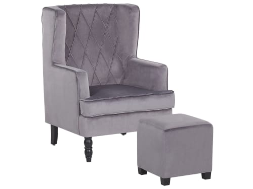 Canapés et fauteuils Fauteuils | Fauteuil bergère en velours gris avec repose-pieds assorti - WQ06279