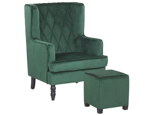 Canapés et fauteuils Fauteuils | Fauteuil bergère en velours vert avec repose-pieds assorti - ZM82455