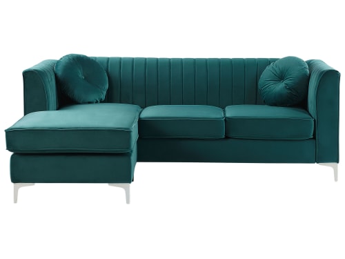 Canape Angle Cote Droit 3 Places En Velours Vert Emeraude Timra Maisons Du Monde