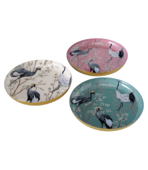 Art de la table Assiettes | Assiettes creuses en céramique fleurs et oiseaux D21cm - JU41824