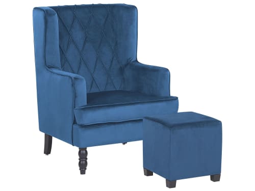 Canapés et fauteuils Fauteuils | Fauteuil bergère en velours bleu avec repose-pieds assorti - GJ29604