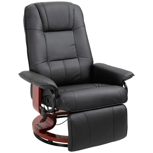 Canapés et fauteuils Fauteuils | Fauteuil relax inclinable pivotant bois revêtement synthétique noir - VW87153