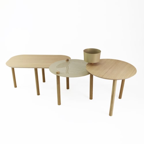 Meubles Tables basses | Table basse 3 plateaux chêne et métal avec bol laiton - TQ16021