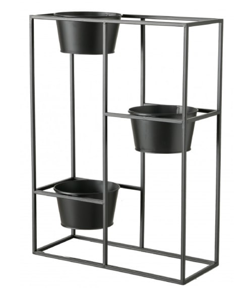 Déco Jarres et cache-pots | Support pots plantes étagé en métal noir - ZC39687