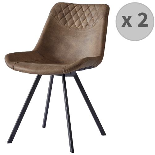 Chaise industrielle microfibre vintage marron pieds métal noir (x2)