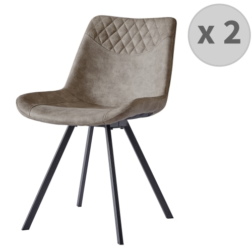 Meubles Chaises | Chaise industrielle microfibre vintage marron clair/métal noir (x2) - UW64788
