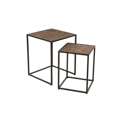 Meubles Tables basses | Set de 2 tables basses gigognes carrées bois et métal - SI79999