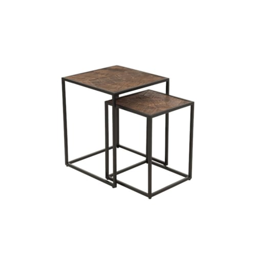Meubles Tables basses | Set de 2 tables basses gigognes carrées bois et métal - SI79999