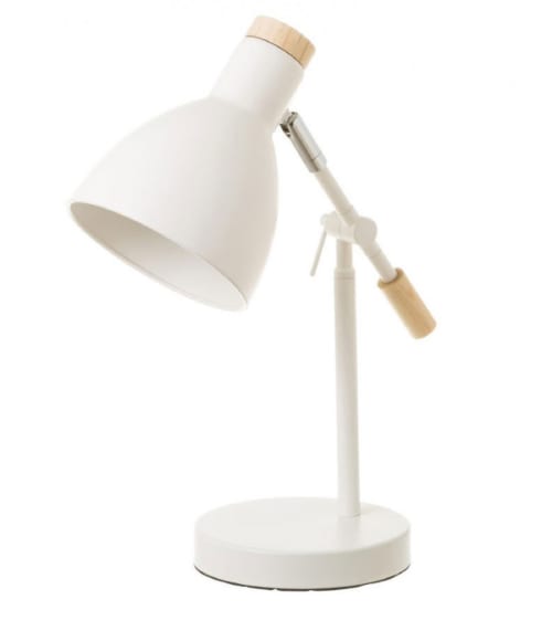 Lampe de bureau métal blanc et bois H36,5cm | Maisons du Monde