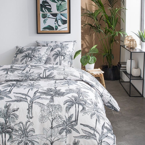 Parure De Lit 2 Personnes Imprime Jungle En Coton Blanc 2x240 Cm Sunshine Maisons Du Monde