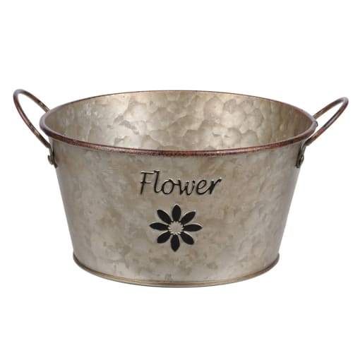 Déco Jarres et cache-pots | Cache pot de fleurs en métal aspect zinc H9cm - IM99256
