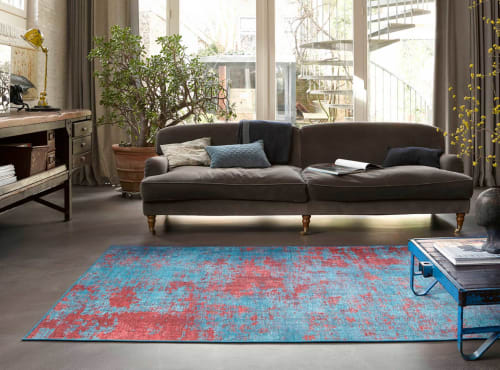 Tapis Tisse Extra Plat Bleu Et Rouge Brique 160x230 Hot Spring Maisons Du Monde