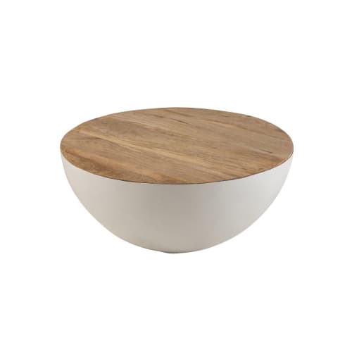 Meubles Tables basses | Table basse ronde en bois et métal blanc - NI43371
