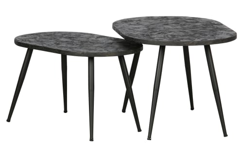 Meubles Tables basses | Lot de 2 tables d'appoint effet bois et métal noir - FA63313