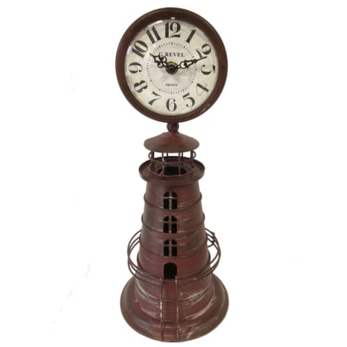 Déco Horloges murales et horloges à poser | Pendule en métal phare couleur rouille H38cm - WX27170