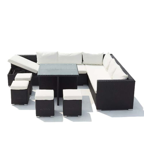 Jardin Ensemble table et chaises de jardin | Salon de jardin encastrable 10 places en résine noir/blanc - AE81098