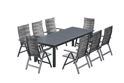 Jardin Ensemble table et chaises de jardin | Table de jardin extensible 10 places et 8 fauteuils en alu - RY63798
