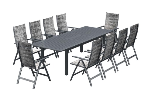 Jardin Ensemble table et chaises de jardin | Table de jardin extensible 10 places et 10 fauteuils en alu - SQ78063
