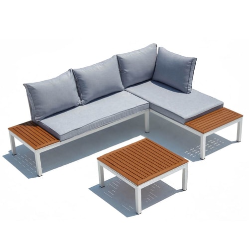 Jardin Ensemble table et chaises de jardin | Salon de jardin 4 places en aluminium et acier blanc et gris - JA59943