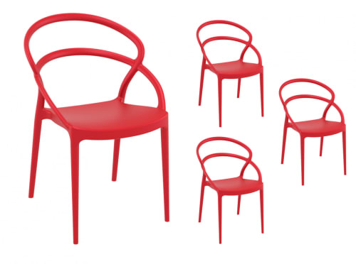 Jardin Chaises de jardin | Lot de 4 chaises rouges intérieur/extérieur - JX46694