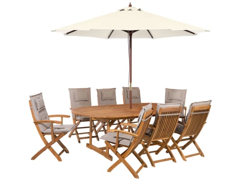 Jardin Ensemble table et chaises de jardin | Salon de jardin avec parasol et coussin beige et gris - PJ67142