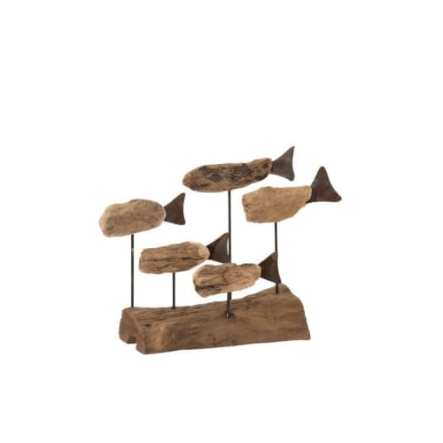 Déco Statuettes et figurines | Poissons sur pied bois flotté/métal naturel H22cm - VX06823
