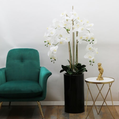 Orchidée artificielle blanche géante pot noir brillant 135cm MEERA |  Maisons du Monde
