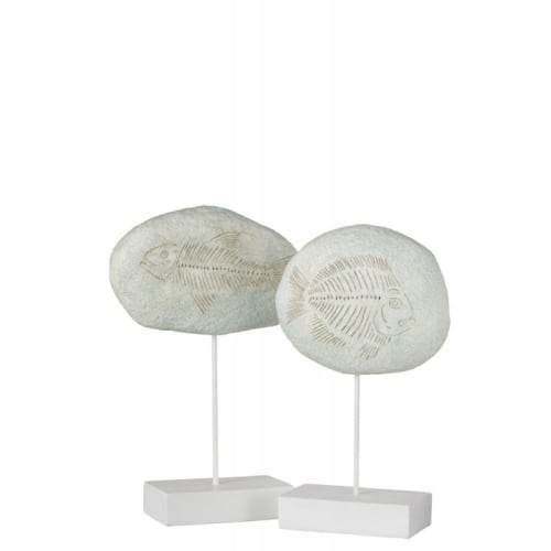 Déco Bustes et statues | Fossiles poissons sur pied résine blanc H37cm - LE43899