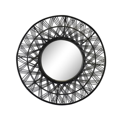 Déco Miroirs | Miroir rond ethnique en Rotin Noir - RX30911