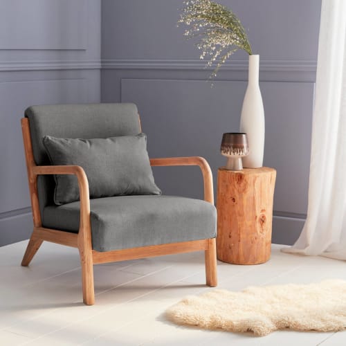 Canapés et fauteuils Fauteuils | Fauteuil en bois avec tissu gris foncé 65x 80x79cm - BF76071