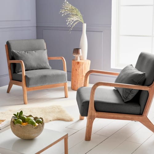 Canapés et fauteuils Fauteuils | Fauteuil en bois avec tissu gris foncé 65x 80x79cm - BF76071