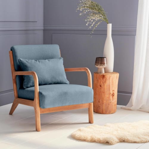 Canapés et fauteuils Fauteuils | Fauteuil en bois avec tissu bleu 65x 80x79cm - VX90472