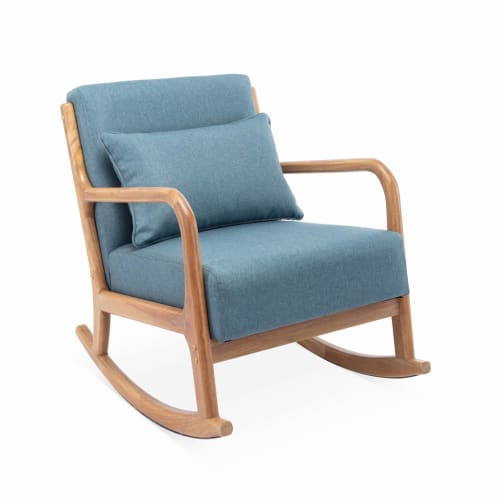 Canapés et fauteuils Fauteuils | Fauteuil à bascule design bois et tissu bleu - AK53150