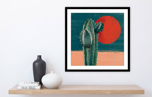 Déco Affiches et posters | Affiche illustration cactus et soleil rouge 80x80cm - ZT46233