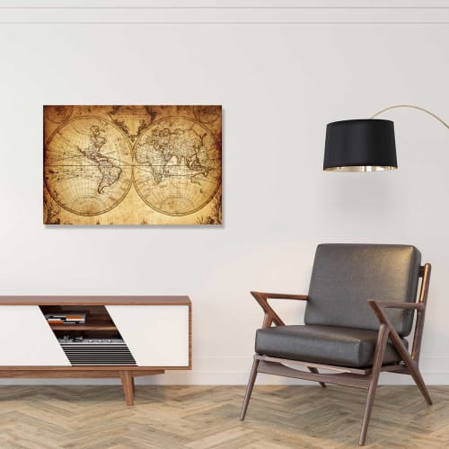 Déco Toiles et tableaux | Tableau mappemonde ancienne toile imprimée 100x60cm - WW13736