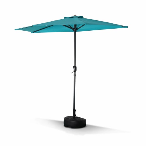 Jardin Parasols | Demi parasol de balcon droit mât en aluminium toile turquoise D250cm - GU31768