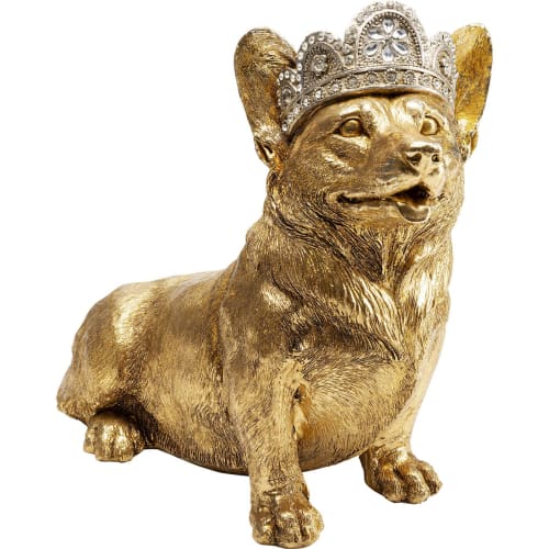 Déco Statuettes et figurines | Statuette chien corgi couronne assis en polyrésine dorée - VY02948