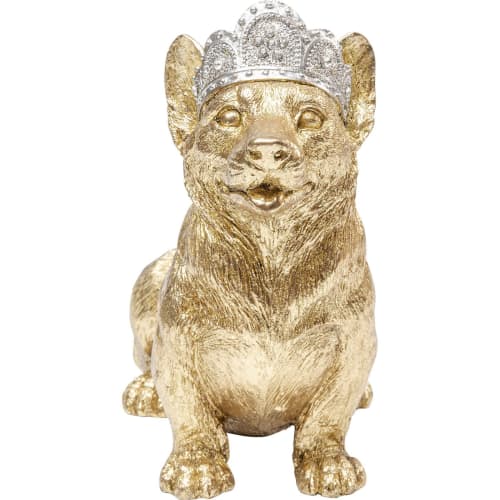 Déco Statuettes et figurines | Tirelire chien corgi couronne en polyrésine dorée - EX97977