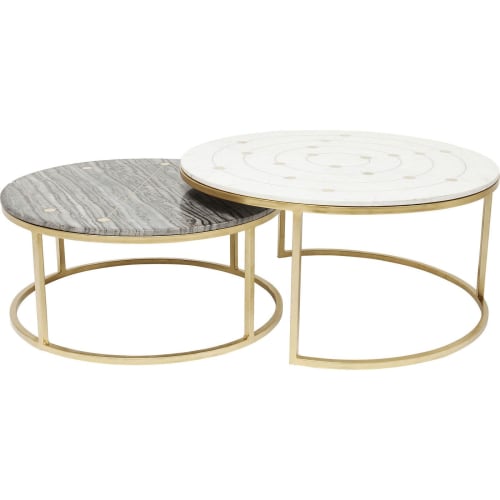 Meubles Tables basses | 2 tables basses gigognes en marbre et acier doré - BN27212