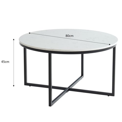 Meubles Tables basses | Table basse ronde marbre blanc & métal noir - GZ07982