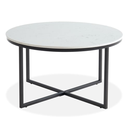 Meubles Tables basses | Table basse ronde marbre blanc & métal noir - GZ07982