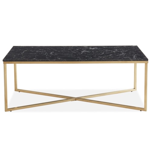 Meubles Tables basses | Table basse rectangulaire marbre noir & métal doré - WG48489
