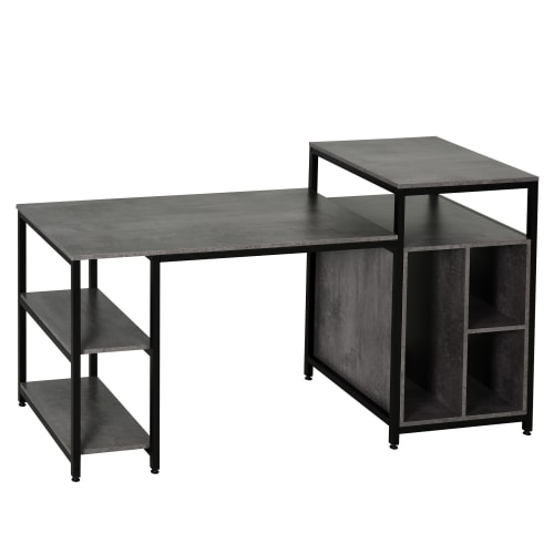 Meubles Bureaux et meubles secrétaires | Bureau informatique multi-rangements grand plateau noir gris - ZV10888