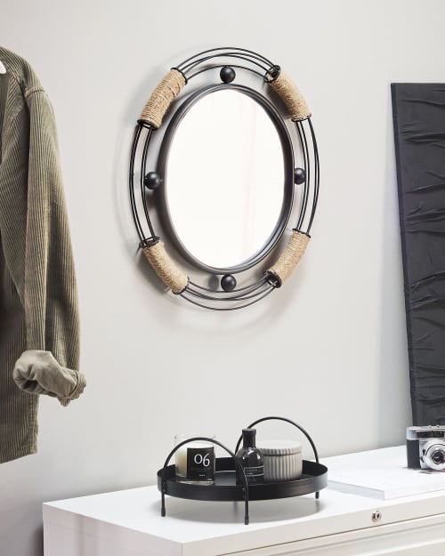 Déco Miroirs | Miroir mural ovale noir / beige 55 x 50 cm - FO04939