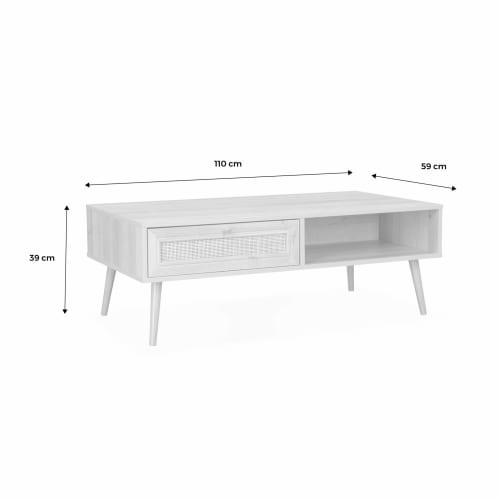 Meubles Tables basses | Table basse en cannage 1 tiroir 110x59x39cm - XL78912