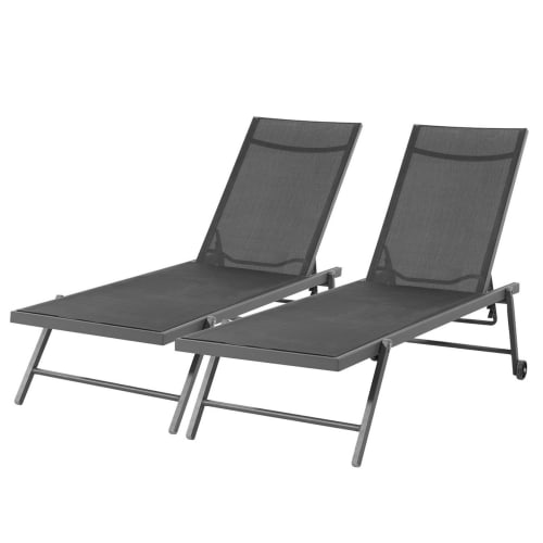 Jardin Bains de soleil et chaises longues | Transat inclinable en textilène argenté et noir - OD23258