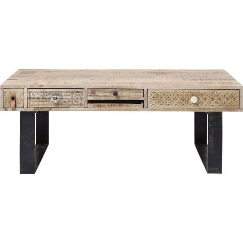 Meubles Tables basses | Table basse en manguier sculpté et acier - UE03626